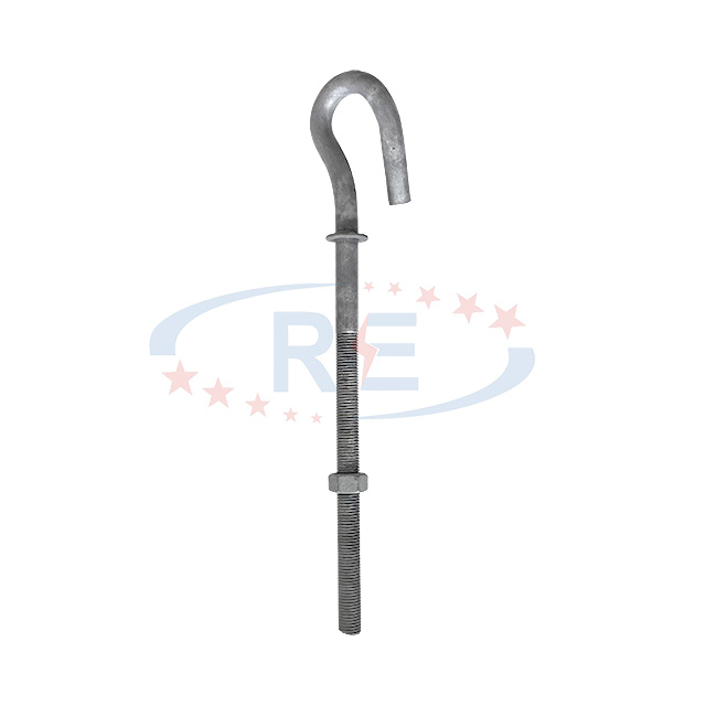 Heavy-Duty ASTM A153 Hot Dip Galvanized Pig Tail Bolt for Utility Pole Line Support